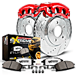 KC1798-36 2-Wheel Set Rear Brake Kit With Calipers, Cross-drilled and Slotted 8 Lugs 340 mm Red Powdercoat Caliper, Carbon Fiber Ceramic, Includes (1) Disc and Pad Kit and (1) Caliper