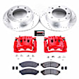 KC1798 2-Wheel Set Rear Brake Kit With Calipers, Cross-drilled and Slotted 8 Lugs 340 mm Red Powdercoat Caliper, Carbon Fiber Ceramic, Includes (1) Disc and Pad Kit and (1) Caliper