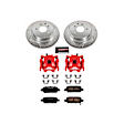 KC179C 2-Wheel Set Rear Brake Kit With Calipers, Cross-drilled and Slotted 5 Lugs 308 mm Red Powdercoat Caliper, Carbon Fiber Ceramic, Includes (1) Disc and Pad Kit and (1) Caliper