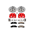 KC1854 2-Wheel Set Front Brake Kit With Calipers, Cross-drilled and Slotted 5 Lugs 286.7 mm Red Powdercoat Caliper, Carbon Fiber Ceramic, Includes (1) Disc and Pad Kit and (1) Caliper
