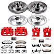 KC1855-36 2-Wheel Set Front and Rear Brake Kit With Calipers, Cross-drilled and Slotted 5 Lugs 285 mm Red Powdercoat Caliper, Carbon Fiber Ceramic, Includes (2) Disc and Pad Kit and (2) Caliper
