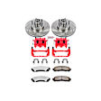 KC1857-36 2-Wheel Set Front Brake Kit With Calipers, Cross-drilled and Slotted 5 Lugs 286.7 mm Red Powdercoat Caliper, Carbon Fiber Ceramic, Includes (1) Disc and Pad Kit and (1) Caliper