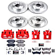 KC1861 2-Wheel Set Front and Rear Brake Kit With Calipers, Cross-drilled and Slotted 5 Lugs 285 mm Red Powdercoat Caliper, Carbon Fiber Ceramic, Includes (2) Disc and Pad Kit and (2) Caliper