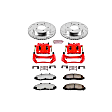 KC1866A-36 2-Wheel Set Front Brake Kit With Calipers, Cross-drilled and Slotted 5 Lugs 308 mm Red Powdercoat Caliper, Carbon Fiber Ceramic, 4WD, Includes (1) Disc and Pad Kit and (1) Caliper