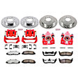 KC1867-36 2-Wheel Set Front and Rear Brake Kit With Calipers, Cross-drilled and Slotted 5 Lugs 308 mm Red Powdercoat Caliper, Carbon Fiber Ceramic, 4WD, Includes (2) Disc and Pad Kit and (2) Caliper