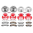 KC1892A-36 2-Wheel Set Front and Rear Brake Kit With Calipers, Cross-drilled and Slotted 8 Lugs 326 mm Red Powdercoat Caliper, Carbon Fiber Ceramic, RWD, Includes (2) Disc and Pad Kit and (2) Caliper