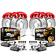 KC1907A-36 2-Wheel Set Front and Rear Brake Kit With Calipers, Cross-drilled and Slotted 8 Lugs 325 mm Red Powdercoat Caliper, Carbon Fiber Ceramic, 4WD, Includes (2) Disc and Pad Kit and (2) Caliper