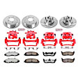 KC1915-36 2-Wheel Set Front and Rear Brake Kit With Calipers, Cross-drilled and Slotted 5 Lugs 308 mm Red Powdercoat Caliper, Carbon Fiber Ceramic, Includes (2) Disc and Pad Kit and (2) Caliper