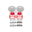 KC1923-36 2-Wheel Set Front Brake Kit With Calipers, Cross-drilled and Slotted 5 Lugs 304 mm Red Powdercoat Caliper, Carbon Fiber Ceramic, Includes (1) Disc and Pad Kit and (1) Caliper
