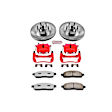 KC1939A-36 2-Wheel Set Front Brake Kit With Calipers, Cross-drilled and Slotted 6 Lugs 330 mm Red Powdercoat Caliper, Carbon Fiber Ceramic, RWD, Includes (1) Disc and Pad Kit and (1) Caliper