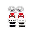 KC1943A 2-Wheel Set Front Brake Kit With Calipers, Cross-drilled and Slotted 6 Lugs 329.5 mm Red Powdercoat Caliper, Carbon Fiber Ceramic, Includes (1) Disc and Pad Kit and (1) Caliper