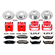 KC1944 2-Wheel Set Front and Rear Brake Kit With Calipers, Cross-drilled and Slotted 6 Lugs 329.5 mm Red Powdercoat Caliper, Carbon Fiber Ceramic, 4WD, Includes (2) Disc and Pad Kit and (2) Caliper