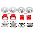 KC1944A-36 2-Wheel Set Front and Rear Brake Kit With Calipers, Cross-drilled and Slotted 6 Lugs 329.5 mm Red Powdercoat Caliper, Carbon Fiber Ceramic, Includes (2) Disc and Pad Kit and (2) Caliper