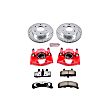 KC1970-36 2-Wheel Set Front Brake Kit With Calipers, Cross-drilled and Slotted 6 Lugs 295 mm Red Powdercoat Caliper, Carbon Fiber Ceramic, Includes (1) Disc and Pad Kit and (1) Caliper