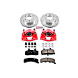KC1970 2-Wheel Set Front Brake Kit With Calipers, Cross-drilled and Slotted 6 Lugs 295 mm Red Powdercoat Caliper, Carbon Fiber Ceramic, Includes (1) Disc and Pad Kit and (1) Caliper