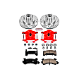 KC1985 2-Wheel Set Front Brake Kit With Calipers, Cross-drilled and Slotted 5 Lugs 267 mm Red Powdercoat Caliper, Carbon Fiber Ceramic, Includes (1) Disc and Pad Kit and (1) Caliper