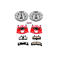 KC1990-36 2-Wheel Set Front Brake Kit With Calipers, Cross-drilled and Slotted 5 Lugs 295 mm Red Powdercoat Caliper, Carbon Fiber Ceramic, Includes (1) Disc and Pad Kit and (1) Caliper