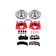 KC1990 2-Wheel Set Front Brake Kit With Calipers, Cross-drilled and Slotted 5 Lugs 295 mm Red Powdercoat Caliper, Carbon Fiber Ceramic, Includes (1) Disc and Pad Kit and (1) Caliper