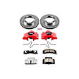 KC1992-36 2-Wheel Set Front Brake Kit With Calipers, Cross-drilled and Slotted 8 Lugs 317 mm Red Powdercoat Caliper, Carbon Fiber Ceramic, Includes (1) Disc and Pad Kit and (1) Caliper