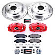 2005 Chevrolet Blazer - Rear Brake Kit With Calipers, Silver zinc-plated, Cross-drilled and Slotted, 5 Lugs, 295 mm, 4WD, Carbon Fiber Ceramic, Powdercoated red, Z23 Evolution Sport Series