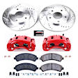 KC2004 2-Wheel Set Front Brake Kit With Calipers, Cross-drilled and Slotted 5 Lugs 274 mm Red Powdercoat Caliper, Carbon Fiber Ceramic, Includes (1) Disc and Pad Kit and (1) Caliper
