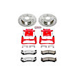 KC2009-36 2-Wheel Set Front Brake Kit With Calipers, Cross-drilled and Slotted 6 Lugs 305 mm Red Powdercoat Caliper, Carbon Fiber Ceramic, Includes (1) Disc and Pad Kit and (1) Caliper