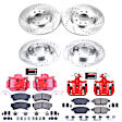 KC200 2-Wheel Set Front and Rear Brake Kit With Calipers, Cross-drilled and Slotted 5 Lugs 280 mm Red Powdercoat Caliper, Carbon Fiber Ceramic, Includes (2) Disc and Pad Kit and (2) Caliper