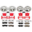 KC2010A 2-Wheel Set Front and Rear Brake Kit With Calipers, Cross-drilled and Slotted 6 Lugs 305 mm Red Powdercoat Caliper, Carbon Fiber Ceramic, Includes (2) Disc and Pad Kit and (2) Caliper