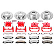 KC2015-36 2-Wheel Set Front and Rear Brake Kit With Calipers, Cross-drilled and Slotted 6 Lugs 305 mm Red Powdercoat Caliper, Carbon Fiber Ceramic, Includes (2) Disc and Pad Kit and (2) Caliper