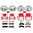 KC2016 2-Wheel Set Front and Rear Brake Kit With Calipers, Cross-drilled and Slotted 6 Lugs 305 mm Red Powdercoat Caliper, Carbon Fiber Ceramic, Includes (2) Disc and Pad Kit and (2) Caliper