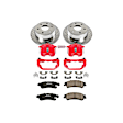 KC2018 2-Wheel Set Rear Brake Kit With Calipers, Cross-drilled and Slotted 6 Lugs 324 mm Red Powdercoat Caliper, Carbon Fiber Ceramic, Includes (1) Disc and Pad Kit and (1) Caliper