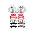 KC2046 2-Wheel Set Rear Brake Kit With Calipers, Cross-drilled and Slotted 6 Lugs 330 mm Red Powdercoat Caliper, Carbon Fiber Ceramic, Includes (1) Disc and Pad Kit and (1) Caliper