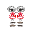 KC2050-26 2-Wheel Set Rear Brake Kit With Calipers, Cross-drilled and Slotted 6 Lugs 324 mm Red Powdercoat Caliper, Carbon Fiber Ceramic, Includes (1) Disc and Pad Kit and (1) Caliper