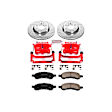 KC2059 2-Wheel Set Front Brake Kit With Calipers, Cross-drilled and Slotted 6 Lugs 324 mm Red Powdercoat Caliper, Carbon Fiber Ceramic, Includes (1) Disc and Pad Kit and (1) Caliper