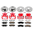 KC2060 2-Wheel Set Front and Rear Brake Kit With Calipers, Cross-drilled and Slotted 6 Lugs 324 mm Red Powdercoat Caliper, Carbon Fiber Ceramic, Includes (2) Disc and Pad Kit and (2) Caliper