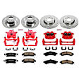 KC2062 2-Wheel Set Front and Rear Brake Kit With Calipers, Cross-drilled and Slotted 6 Lugs 324 mm Red Powdercoat Caliper, Carbon Fiber Ceramic, Includes (2) Disc and Pad Kit and (2) Caliper