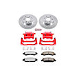 KC2067-36 2-Wheel Set Front Brake Kit With Calipers, Cross-drilled and Slotted 6 Lugs 330 mm Red Powdercoat Caliper, Carbon Fiber Ceramic, Includes (1) Disc and Pad Kit and (1) Caliper