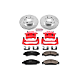 KC2067 2-Wheel Set Front Brake Kit With Calipers, Cross-drilled and Slotted 6 Lugs 330 mm Red Powdercoat Caliper, Carbon Fiber Ceramic, Includes (1) Disc and Pad Kit and (1) Caliper