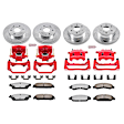 KC2068-36 2-Wheel Set Front and Rear Brake Kit With Calipers, Cross-drilled and Slotted 6 Lugs 330 mm Red Powdercoat Caliper, Carbon Fiber Ceramic, Includes (2) Disc and Pad Kit and (2) Caliper