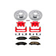 KC2069 2-Wheel Set Front Brake Kit With Calipers, Cross-drilled and Slotted 6 Lugs 330 mm Red Powdercoat Caliper, Carbon Fiber Ceramic, Includes (1) Disc and Pad Kit and (1) Caliper