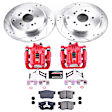KC206 2-Wheel Set Rear Brake Kit With Calipers, Cross-drilled and Slotted 5 Lugs 304.4 mm Red Powdercoat Caliper, Carbon Fiber Ceramic, Includes (1) Disc and Pad Kit and (1) Caliper