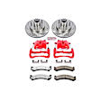 KC2071-36 2-Wheel Set Front Brake Kit With Calipers, Cross-drilled and Slotted 8 Lugs 325 mm Red Powdercoat Caliper, Carbon Fiber Ceramic, Includes (1) Disc and Pad Kit and (1) Caliper