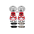 KC2083 2-Wheel Set Rear Brake Kit With Calipers, Cross-drilled and Slotted 6 Lugs 345 mm Red Powdercoat Caliper, Carbon Fiber Ceramic, Includes (1) Disc and Pad Kit and (1) Caliper