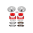 KC2084B-36 2-Wheel Set Front Brake Kit With Calipers, Cross-drilled and Slotted 6 Lugs 301.8 mm Red Powdercoat Caliper, Carbon Fiber Ceramic, Includes (1) Disc and Pad Kit and (1) Caliper