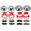 KC2085B 2-Wheel Set Front and Rear Brake Kit With Calipers, Cross-drilled and Slotted 6 Lugs 301.8 mm Red Powdercoat Caliper, Carbon Fiber Ceramic, Includes (2) Disc and Pad Kit and (2) Caliper