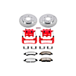 KC211-36 2-Wheel Set Front Brake Kit With Calipers, Cross-drilled and Slotted 6 Lugs 320 mm Red Powdercoat Caliper, Carbon Fiber Ceramic, Includes (1) Disc and Pad Kit and (1) Caliper