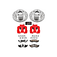 KC2119-36 2-Wheel Set Front Brake Kit With Calipers, Cross-drilled and Slotted 5 Lugs 280 mm Red Powdercoat Caliper, Carbon Fiber Ceramic, Includes (1) Disc and Pad Kit and (1) Caliper