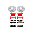 KC211 2-Wheel Set Front Brake Kit With Calipers, Cross-drilled and Slotted 6 Lugs 320 mm Red Powdercoat Caliper, Carbon Fiber Ceramic, Includes (1) Disc and Pad Kit and (1) Caliper