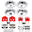 KC2121-36 2-Wheel Set Front and Rear Brake Kit With Calipers, Cross-drilled and Slotted 5 Lugs 280 mm Red Powdercoat Caliper, Carbon Fiber Ceramic, Includes (2) Disc and Pad Kit and (2) Caliper