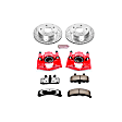 1998 Dodge Ram 1500 - Front Brake Kit With Calipers, Silver zinc-plated, Cross-drilled and Slotted, 5 Lugs, 295 mm, 4WD, Carbon Fiber Ceramic, Powdercoated red, Z36 Extreme Truck And Tow